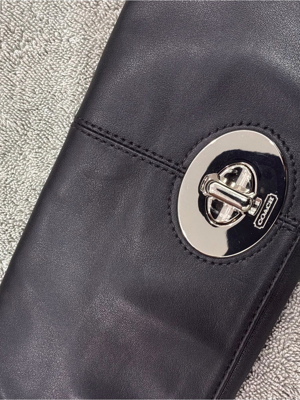 Coach Black Leather Wristlet Clutch with Silver Turnlock